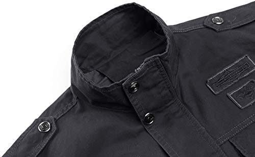 KEFITEVD Men's Multi Cargo Pocket Tactical Cotton Safari Jacket Fall Casual Fleece Coat, Dark Grey, XXL