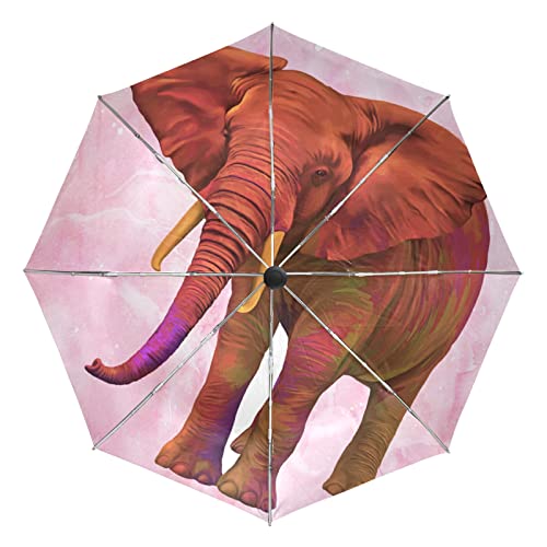 Parapluie de voyage automatique éléphant rose pour plage et ville