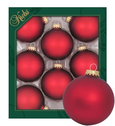 Krebs Glas Lauscha - Weihnachtsdekoration/Christbaumschmuck aus Glas - Unifarbende Kugeln - Menge: 8 Stück - Farbe: Satin-Rot - Größe: ca. 7 cm