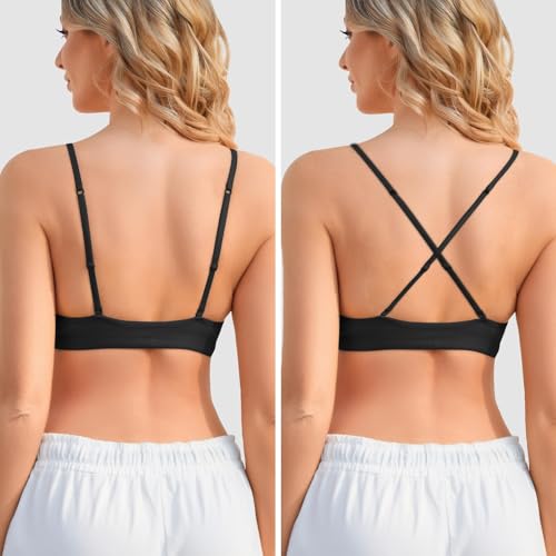 Image of INIBUD Bralette for Women Removable Padded Bra Yoga Seamless V Neck Triangle Adjustable Straps Wireless