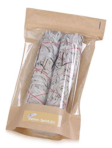 Native Spirit: Weißer Salbei Räucherbündel 2 STK. XXL ca 22 cm (9 Inch Smudge Stick White Sage) 100% Natur aus Kalifornien