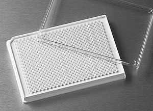 Corning 3826BC Polystyrene Flat Bottom Low Volume 384 Well Microplate With Generic Bar Code, without Lid, Solid White Plate Color, Sterile (Case of 50)