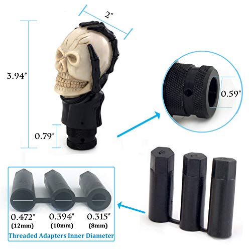 Thruifo Skull Manual Car Knob Shifter, Auto Gear Shift Handle Magic Skeleton Stick Style Fit Most Mt Transmissions, Beige & Black #TOP1