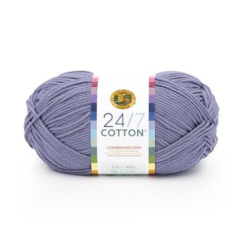 Image of Lion Brand Yarn, 24 /7 Cotton Yarn, Blue Grey, Purple Toned Gray, 1 Pack | Light Worsted 100% Mercerized Cotton Yarn for Crochet, Knitting, Craft, 185 Yards of Natural Fiber for Tees, Bags, Dishcloths