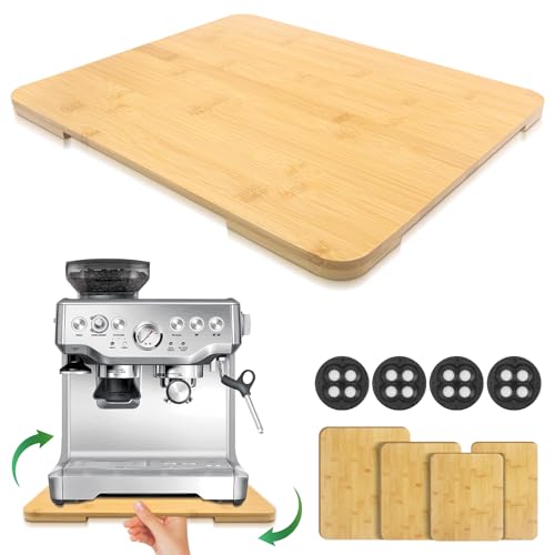 Appliance Slider 360° Rolling Tray for Coffee Maker Bamboo Coffee Pot Slider Tray for Countertop Rotation Sliding Tray with Wheels, Appliances Mat Easily from Under The Cabinet Natural(15.7"×13")