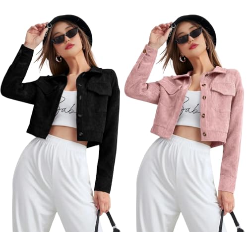 Image of SMOWKLY Womens Casual Cropped Full Sleeve Button Down Korean Style Jacket