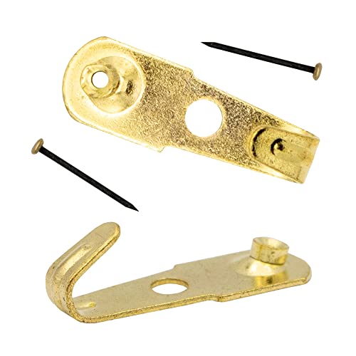 Image of Professional 30 LB Brass Plated Picture Hangers with Hardened Steel Pins Pack of 10 for Picture Frame Hanging