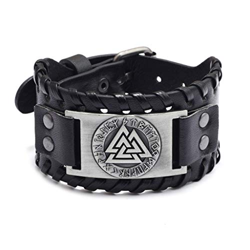 Juland 2 Stück Herren Retro Breites Metall Herren PU Leder Armband Punk Style Armbänder Breiter Gürtel Manschette Armreif Rock Wrap für Männer Junge Einstellbar –Viking Totem – Bild 6
