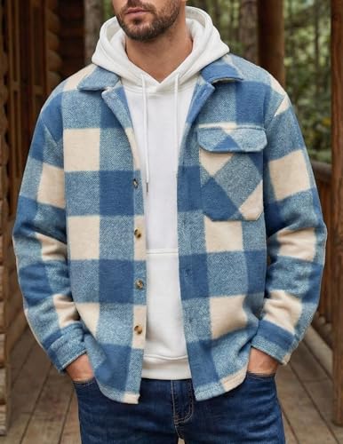 Image of ZAFUL Men's Shacket Aztec Print Shirt Jacket Flannel Button Up Turndown Collar Overshirt Chest Pocket Button Flap Thick Shirt