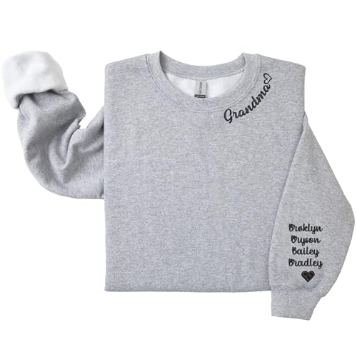 Custom Embroidered Grandma Sweatshirt with Grandkids Names, Best Personalized Minimalist Gift, Grandma Gifts for Mothers Day Black