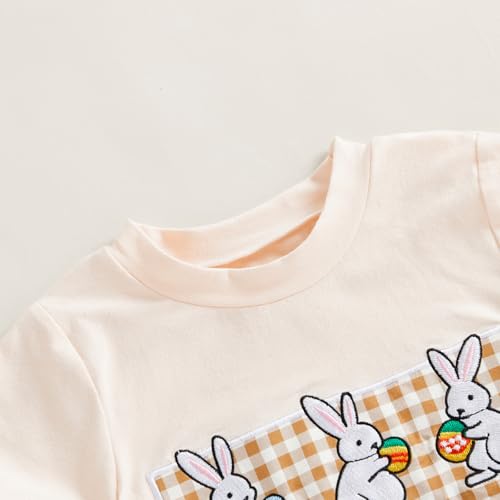 Image of Toddler Baby Boy Easter Rabbit Outfit Short Sleeve Bunny Carrot Smocked T-shirt Elastic Waist Shorts Summer Clothes