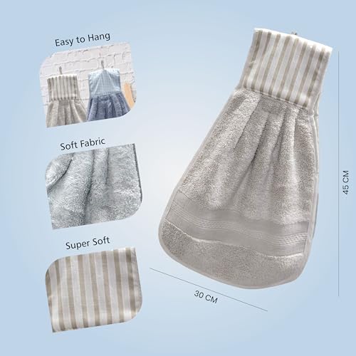 Image of Hanging Hand Towel | Wash Basin Napkin with Loop | Kitchen Sink Towel | Pack of 3 in (Blue, Green and Cream) | Assorted