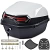 35L Motorcycle Trunk, Universal Scooter Top Case Tail Box Luggage Waterproof Lockable Motorcycle Topcase with Mounting Hardware, Storage Carrier Case for Moped Motorbike,White