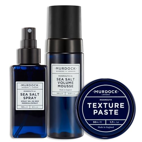 Image of Murdock London Sea Salt Spray 150ml, Volume Mousse 5.07oz, and Texture Paste 1.76oz - Paraben Free, Adds Texture and Volume, Achieve a Low-Sheen Finish