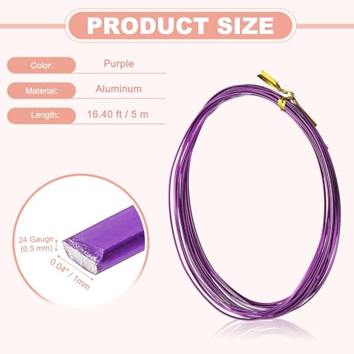 Image of uxcell 1 Rolls 24 Gauge Flat Aluminum Wire, 16.40 ft Soft Craft Wire for Flower Bonsai Crafts Carving DIY Bezel Sculpting Gem Metal Wrap, Purple