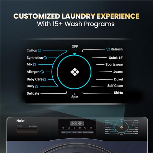 Image of Haier 7 Kg 5 Star Powered by AI-DBT with PuriSteam, 525mm Super Drum Fully Automatic Front Load Washing Machine (HW70-IM12929BK, Inverter Motor with In-Built Heater, Black)
