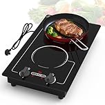 VBGK Induction Hob,220V 3000W twin induction hob with LED Touch Screen, 10 Power Levels, Kids Lock & Timer, Overheat Protection, knob and touch control Double Induction Hob