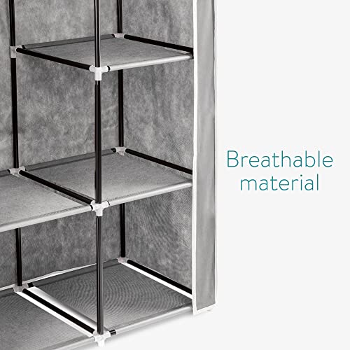 Navaris Stoff Kleiderschrank mit Kleiderstange - Faltschrank 88x170x45cm mit Stange - Schrank groß stabil - Stoffschrank faltbar aus Vlies in Hellgrau