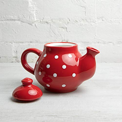 City to Cottage® Tetera de Cerámica con Diseño de Lunares en Rojo y Blanco Hecha a Mano para dos. - Imagen 7