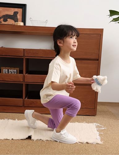 Kiench 3 Pack Girls Cotton Capri Leggings 3/4 Pants Kids Cropped Tights3