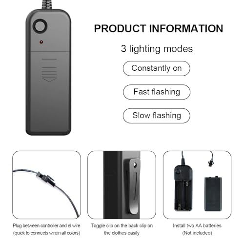 Joycabin 5 Stück EL Draht, 3M Neon Kabel Mit Batterie Trafo, Portable Neon leuchtende Wearable LED Lights für Partys, Karneval, Halloween, DIY Kostüm Dekoration (Blau, Grün, Orangerot, Gelb, Weiß)