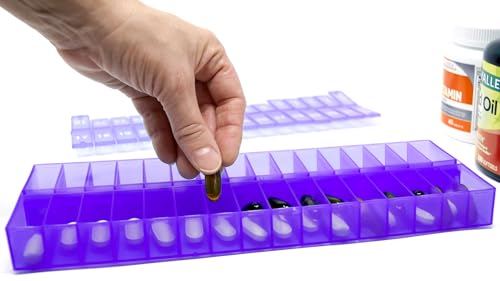 Image of Once-a Day Monthly Pill Organizer Removable Lid for Easy Loading - Large Compartment Pill Box Medications for Entire Month Plus a Compartment for Extra Pills BPA Free