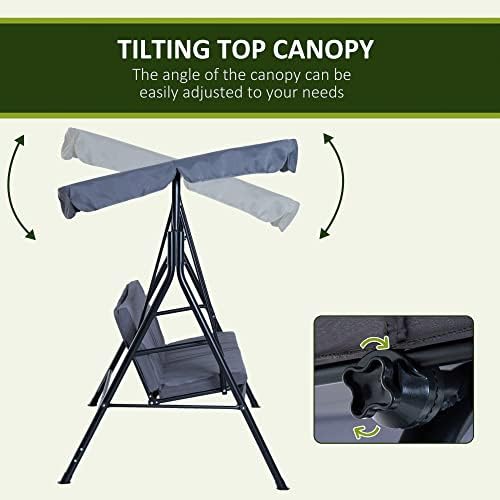 Outsunny 3 Seater Canopy Swing Chair Garden Rocking Bench Heavy Duty Patio Metal Seat w/Top Roof - Grey