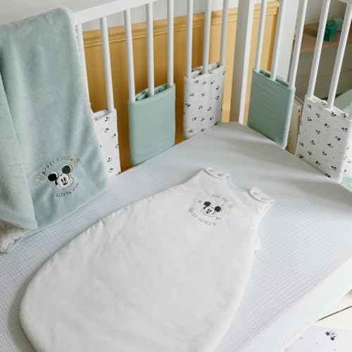 Babycalin - Kocyk dla niemowląt 75 x 100 cm Mickey Good Morning Disney Baby - Bardzo miękki kocyk dla niemowląt z haftowanej flaneli z podszewką Sherpa - Ciepły i puszysty kocyk dla dziecka