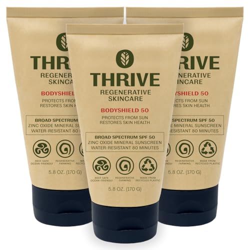 Thrive Natural Care Reef Safe Sunscreen SPF50 - Hawaii 104 Reef Act Compliant - Mineral Sunscreen Non-Nano Zinc Oxide - Vegan (5.8 Oz (Pack of 3))