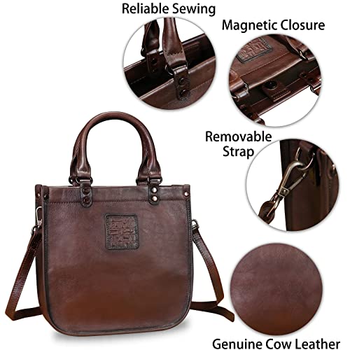 Image of Genuine Leather Handbags for Women Vintage Real Leather Fashion Tote Bag Shoulder Bag Crossbody Bag Satchel Purse