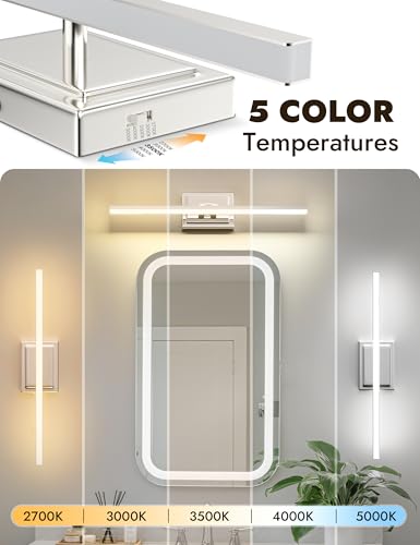 Image of NIORSUN 24 Inch Modern Bathroom Light Fixture, 14W 5CCT Dimmable LED Chrome Bathroom Vanity Lights Over Mirror, Vanity Lights for Bathrooms Restroom Mirror- ETL Certified