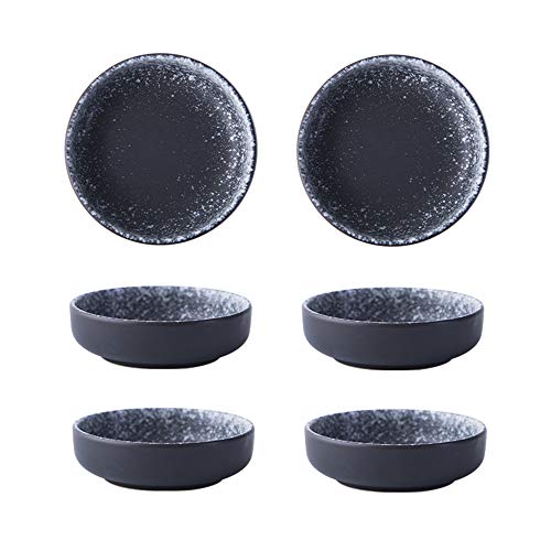 3.5 Inch Japanese Style Classic Porcelain Side Dish Bowl Seasoning Dishes Soy Dipping Sauce Dishes-Set of 6-Black&White