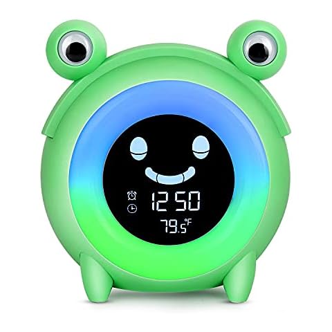 Nitoope Children's Alarm Clock, Baby Sleep Training Clock with Alarm Light, 5 Colours Night Light, 5 Alarm Clocks, Temperature Detection, Nap Timer, Nursery and Living Room Gifts (Green) Cover