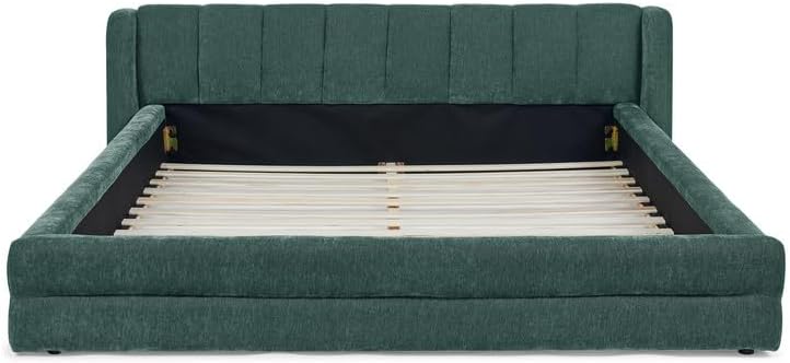 Upholstered Platform Bed Frame, Low Profile Chenille Bed with Headboard, Modern Solid Grounded Frame, No Box Spring Needed, Easy Assembly (Blue+Green