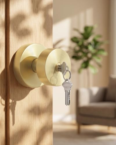 Image of Goldenwarm Gold Door Knobs Entry, Zinc Alloy Brushed Gold Door Knobs with Lock and Key, Front Door Lock for Exterior or Interior, Adjustable & Reversible (1 Pack)