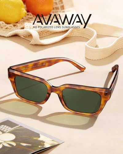 Image of AVAWAY Chunky Rectangle Sunglasses for Men Women, Polarized Trendy Large Acetate Frame UV400 Protection Driving Sun Glasses