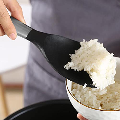 Doitool Silicone Utensil Rest Siliocne Rice Paddle Non- Stick Serving Rice Spoon Mashed Potato Scoop Spatula With Stainless Steel Hnadle Household Kitchen Tools Black Japanese Rice Cooker #TOP7