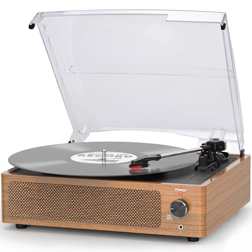 Image of Retro Record Player for Vinyl with Speakers Vintage Turntable Vinyls Records Belt-Driven Turntables 3-Speed 3 Size 33 1 /3 45 78 RPM Wireless Playback Headphone AUX RCA Line LP Vinyl Players Wood Grain