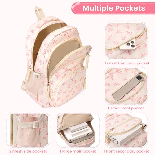 Coquette Bow Backpack - Cute Kawaii Backpack Set Aesthetic Daypack Coquette Rucksack (A01 Bow Pink)4