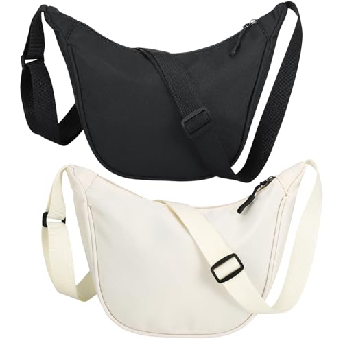 ViEinkaufen Paquete de 2 bolsas cruzadas para mujer, bolsas de hombro pequeñas, bolsa de media luna, correa ajustable, color blanco y negro, blanco, negro, small