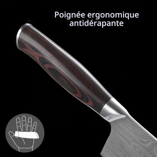 Theexecva Couteau de Chef Chinois Couperet de Cuisine 17 cm Acier Inoxydable Avec Boîte cadeau,Couteaux de Chef Adapté aux Fruits, Légumes et Viande – vue 6