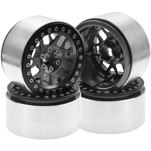 4Pack HIRCQOO Metal 2.2 inch Beadlock Wheel Rims 12 Hex Hubs Compatible with Axial SCX10 90046 SCX10-III Redcat Gen7 D90 Traxxas TRX4 Tamiya CC01 1/10 RC Crawler (Titanium)