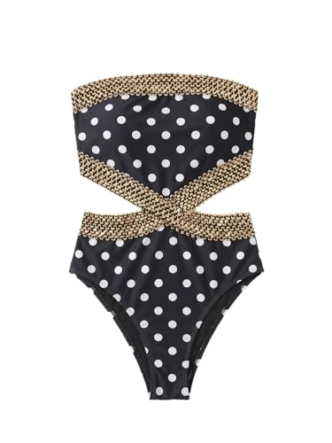 Image of Milumia Women's Stitch Detail Strapless One Piece Swimsuit Cut Out Bandeau Bathing Suit