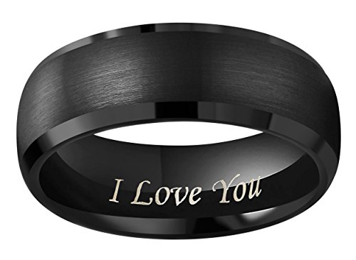 CROWNAL 4mm 6mm 8mm Black Hammered/Polished Domed Tungsten Wedding Couple Bands Rings Men Women Engraved I Love You Size 5 To 172