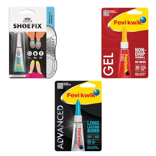 Image of Fevicol Shoefix 2g, Fevikwik Advanced 3g with Fevikwik Gel 3g - combo kit | Multi-purpose glue for quick fixes and strong bonds
