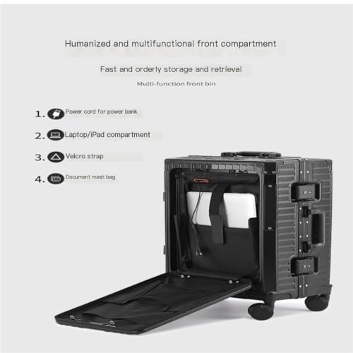 Suitcase Front Opening Multifunctional Suitcase Aluminum Frame Trolley Case Charging Interface Folding Cup Holder Suitcase Tags(White,25in)4