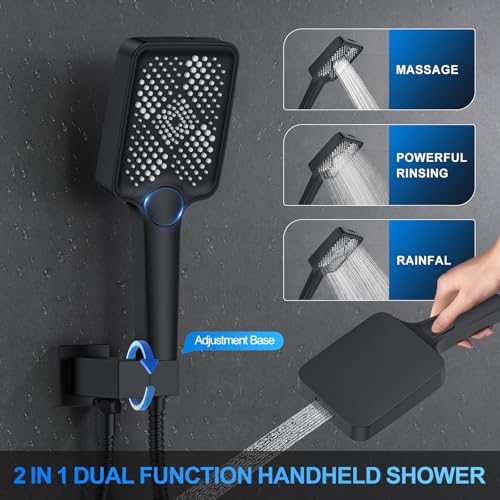 Image of WOINDO Shower Faucet Set, 10 inch Wall Mount Rainfall Shower System with 2 Rain Shower Head and Multi-function Handheld Head Push Button Diverter Shower Faucet Trim Kit