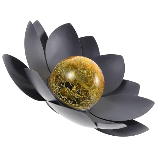 Lampe solaire lotus LED en verre craquelé étanche pour allée de jardin