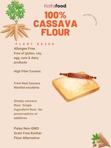 Kovafood Natural Cassava Flour, Gluten Free and Grain-Free Flour -4LBS