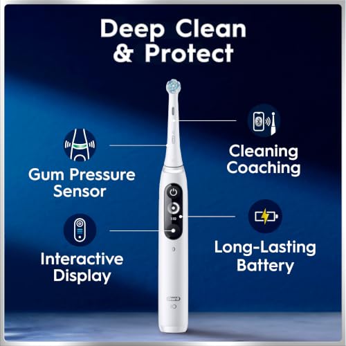 Image of Oral-B Rechargeable Electric Toothbrush, iO7 Limited Deep Clean + Protect, 5 Cleaning Modes, Interactive Display, Visible Pressure Sensor, 2 Brush Heads, Charging Travel Case, White